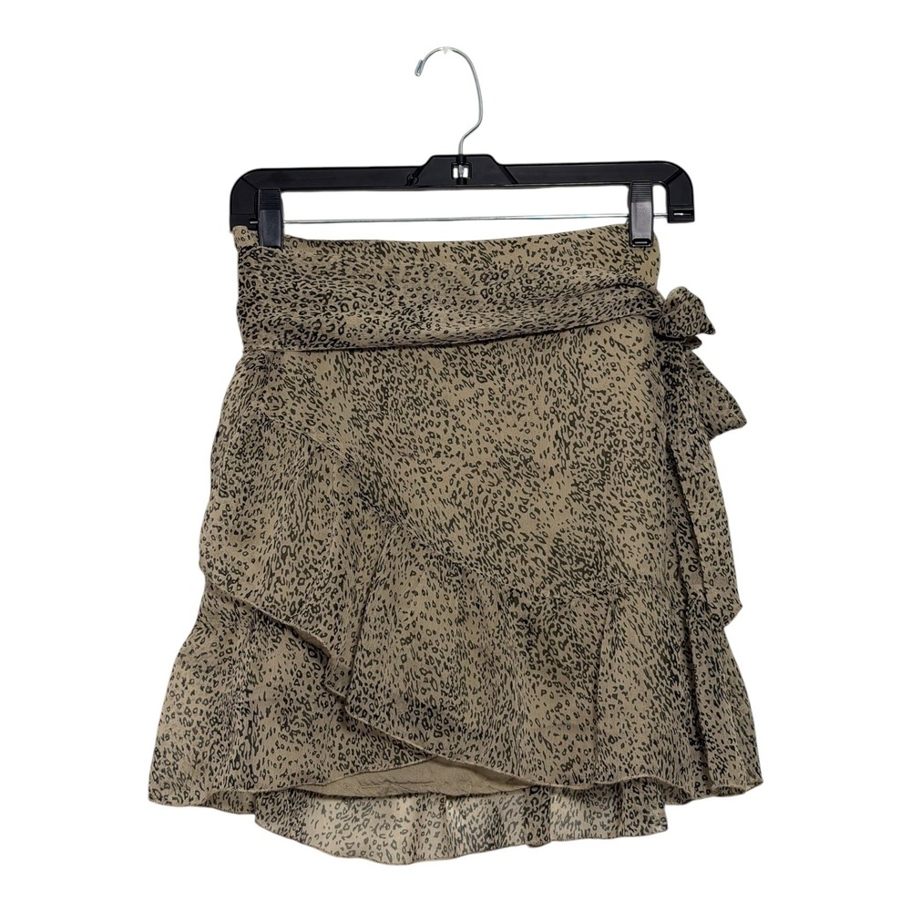 Neo Noir Chic Bohemian‎ Chrissy Printed Skirt Leopard Ruffle Wrap Mini Skirt XS